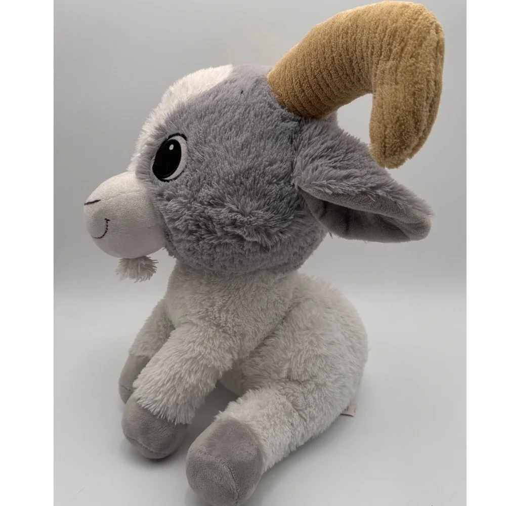 Fiesta Grey White Goat Plush Stuffed Animal 16 Inch Corduroy Horns‎ 17105